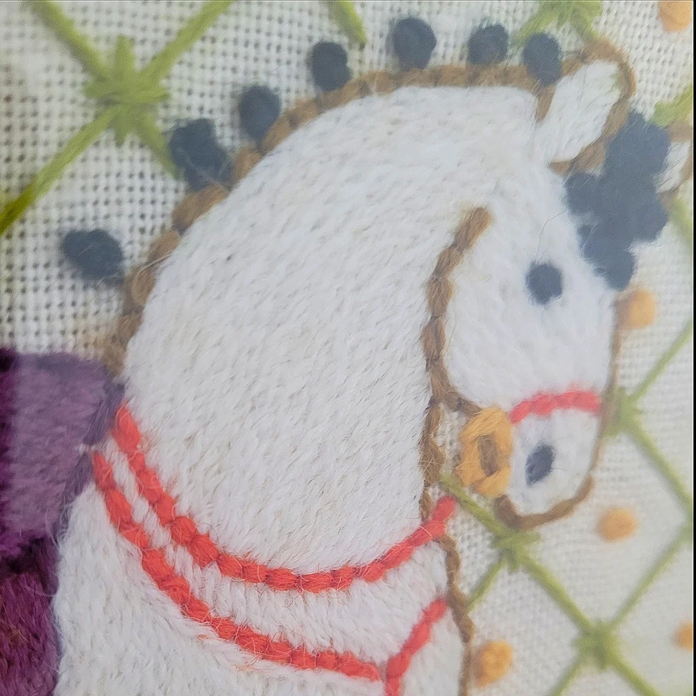 Vintage Crewel Embroidery Nursery Wall Art Bear Horse Framed - Picture 3 of 7